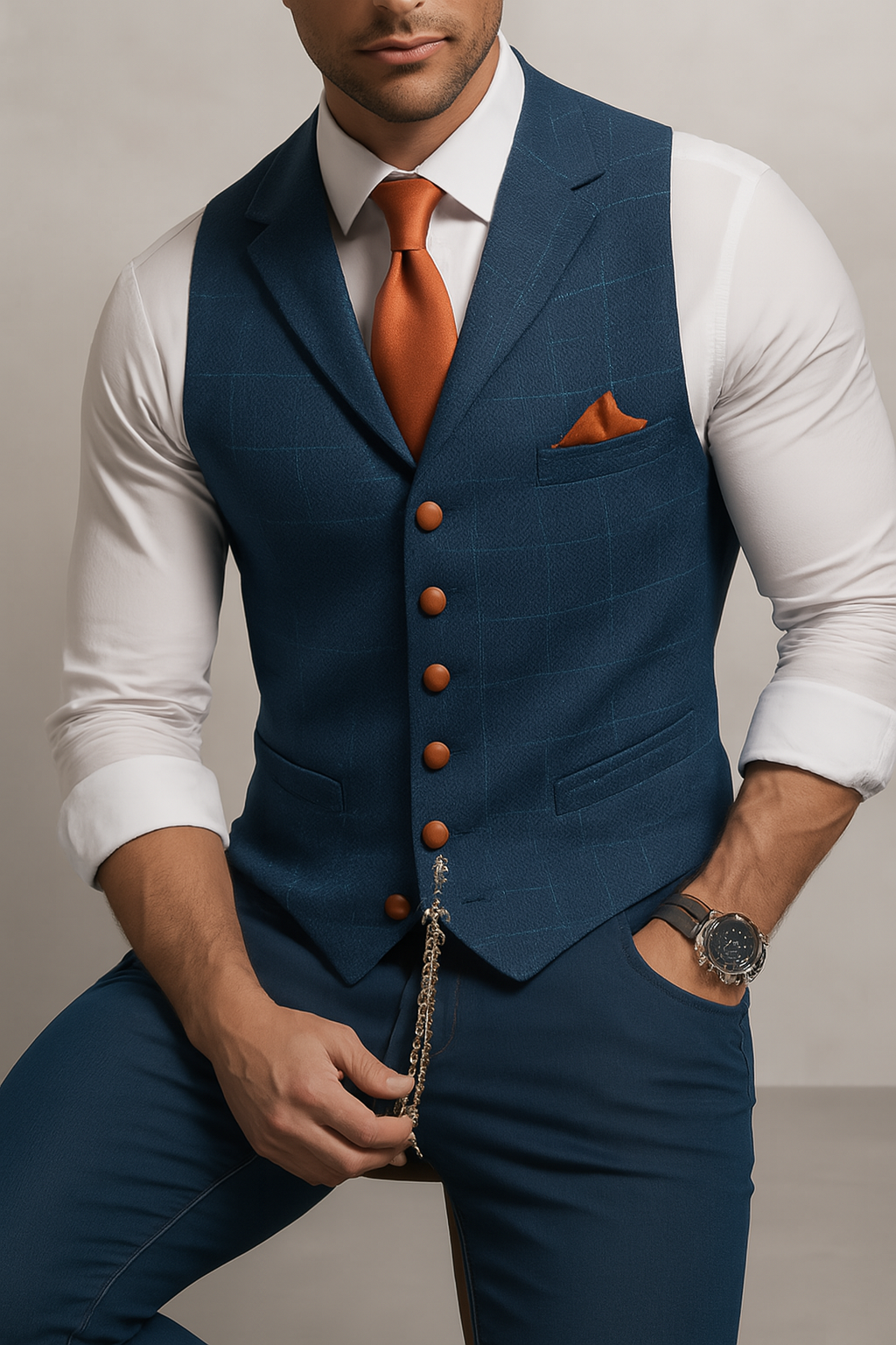 Gilet da Uomo in Tweed a Righe per Cerimonia — foto 2