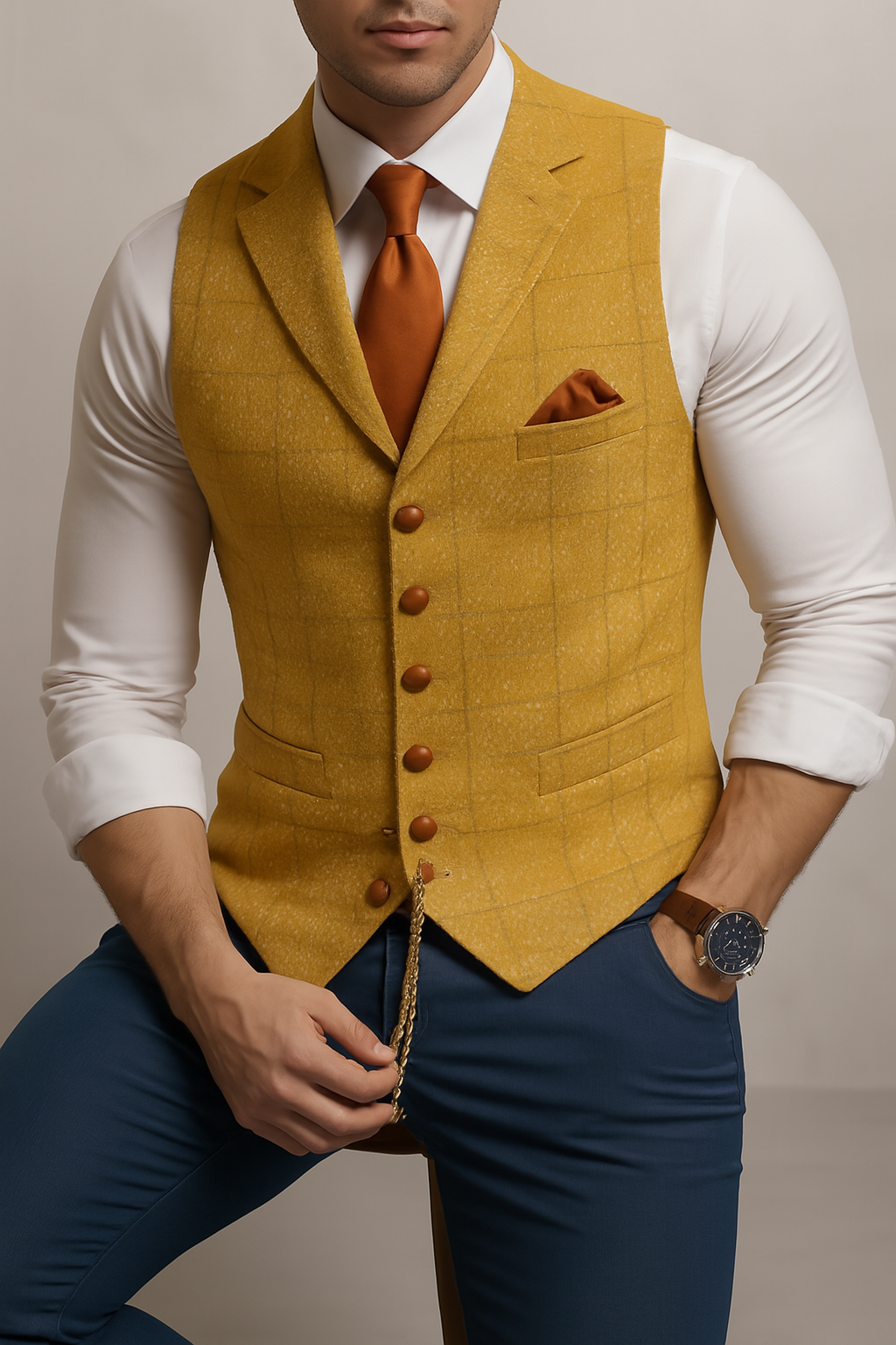 Gilet da Uomo in Tweed a Righe per Cerimonia — foto 3
