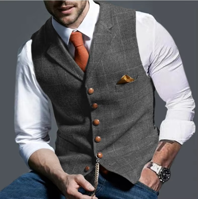 Gilet da Uomo in Tweed a Righe per Cerimonia — foto 7
