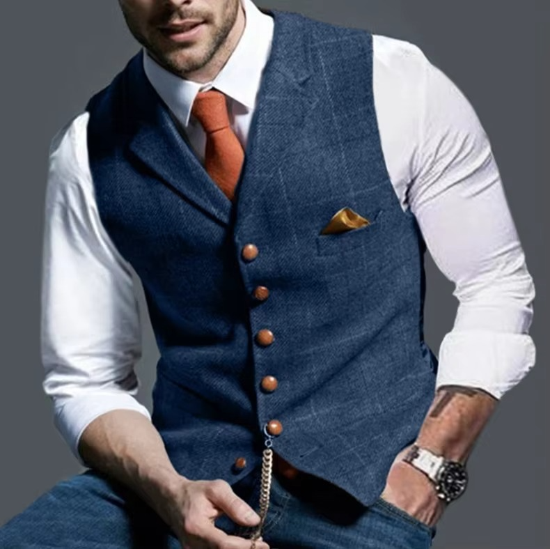 Gilet da Uomo in Tweed a Righe per Cerimonia — foto 8