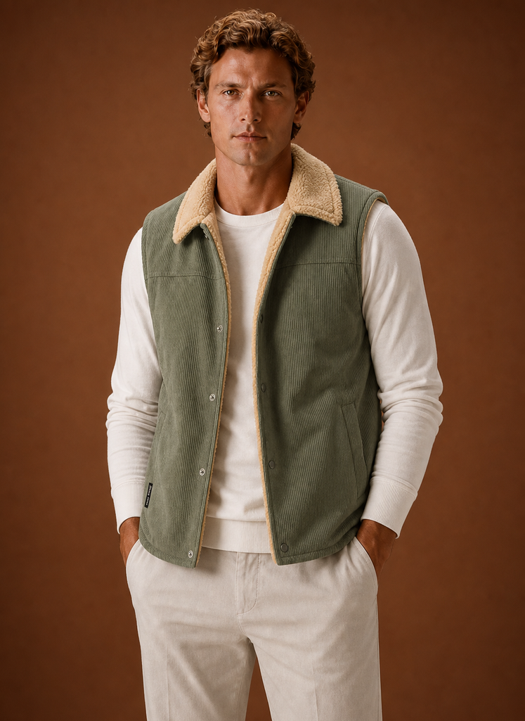 Gilet da Uomo in Velluto a Coste Foderato Sherpa