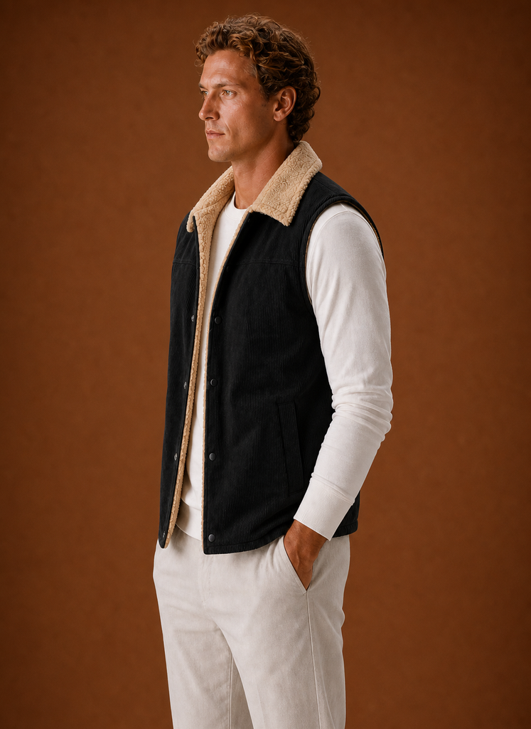 Gilet da Uomo in Velluto a Coste Foderato Sherpa — foto 10