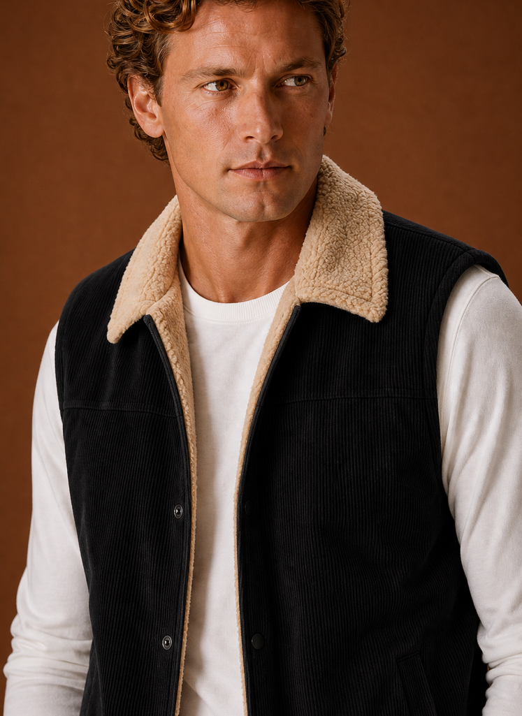 Gilet da Uomo in Velluto a Coste Foderato Sherpa — foto 11