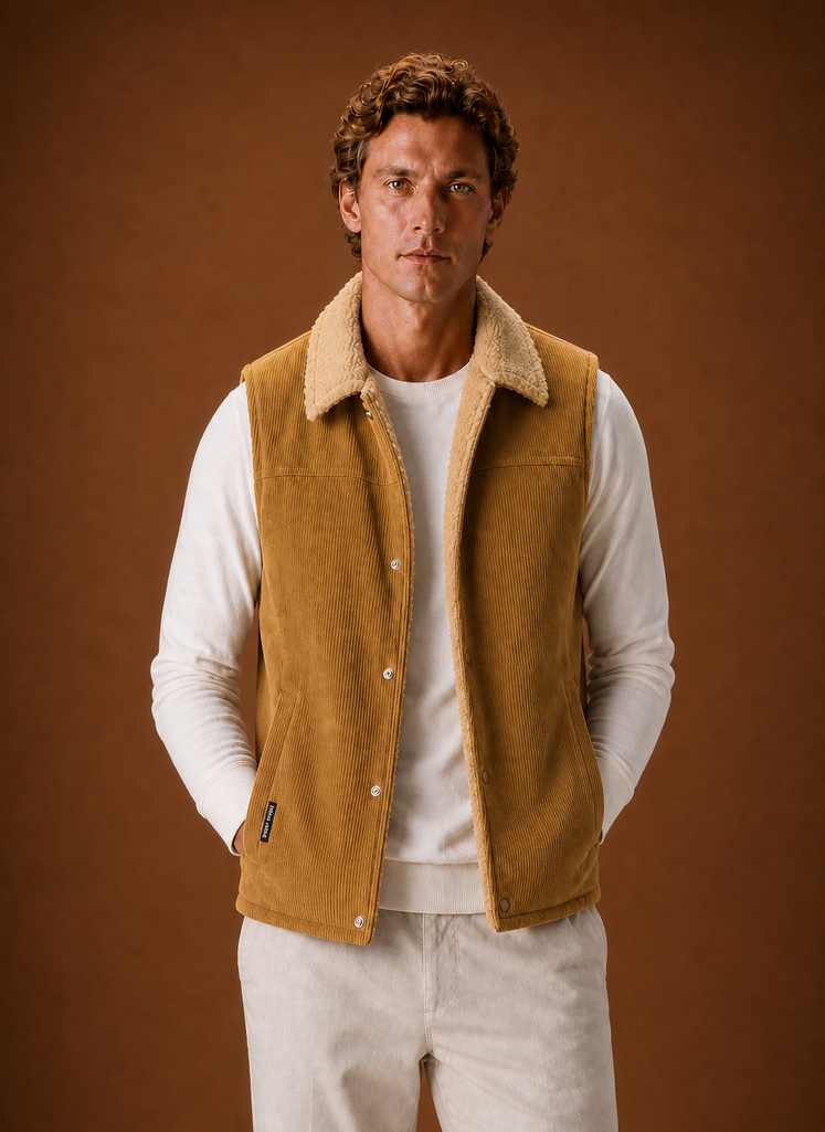 Gilet da Uomo in Velluto a Coste Foderato Sherpa — foto 13