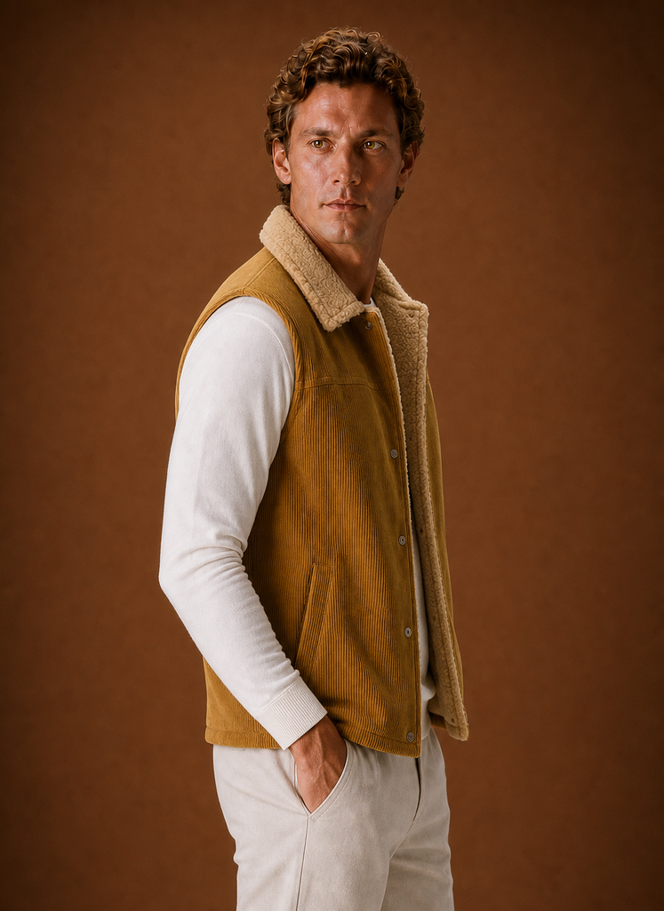 Gilet da Uomo in Velluto a Coste Foderato Sherpa — foto 14