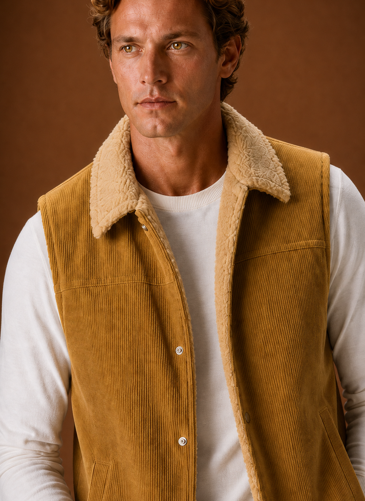 Gilet da Uomo in Velluto a Coste Foderato Sherpa — foto 16