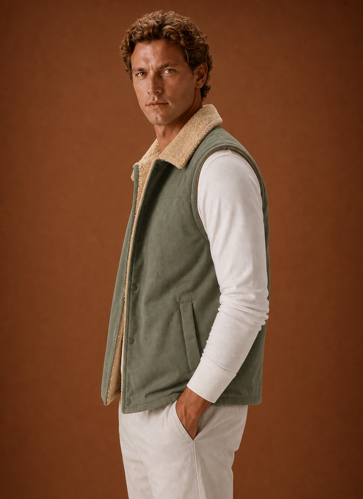 Gilet da Uomo in Velluto a Coste Foderato Sherpa — foto 2