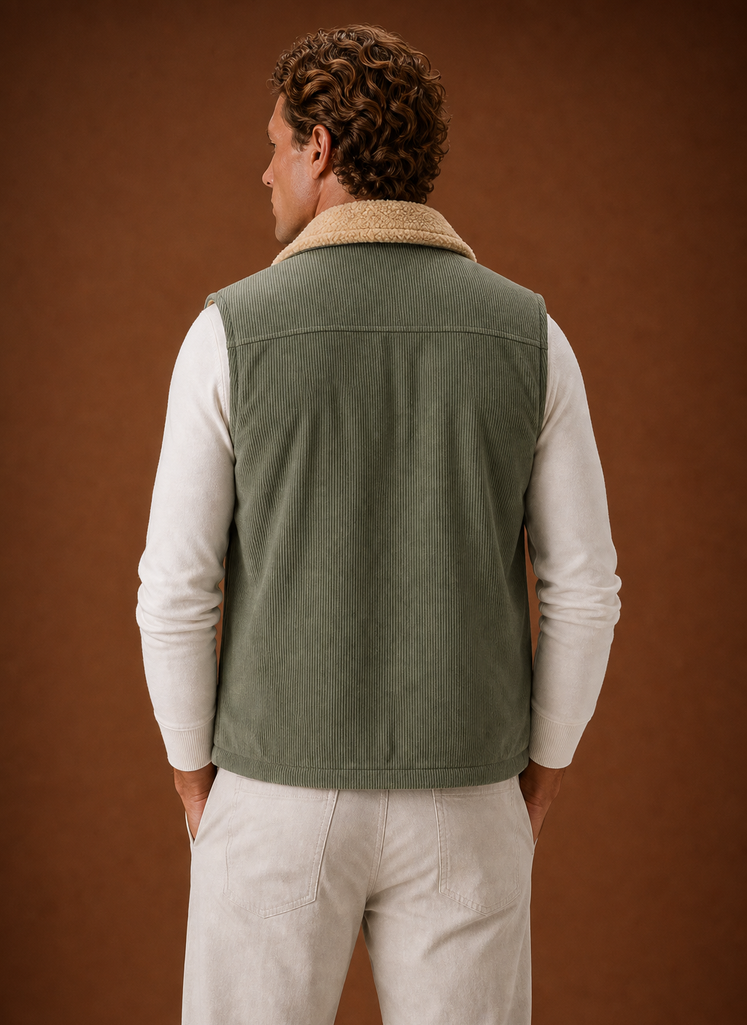 Gilet da Uomo in Velluto a Coste Foderato Sherpa — foto 3