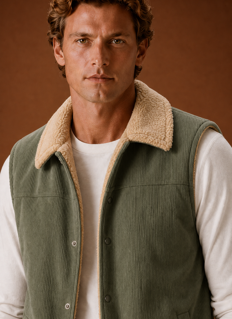 Gilet da Uomo in Velluto a Coste Foderato Sherpa — foto 4