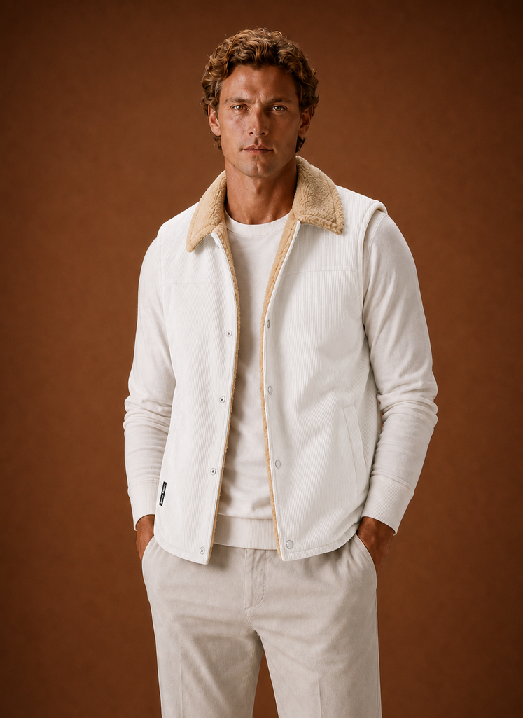 Gilet da Uomo in Velluto a Coste Foderato Sherpa — foto 5