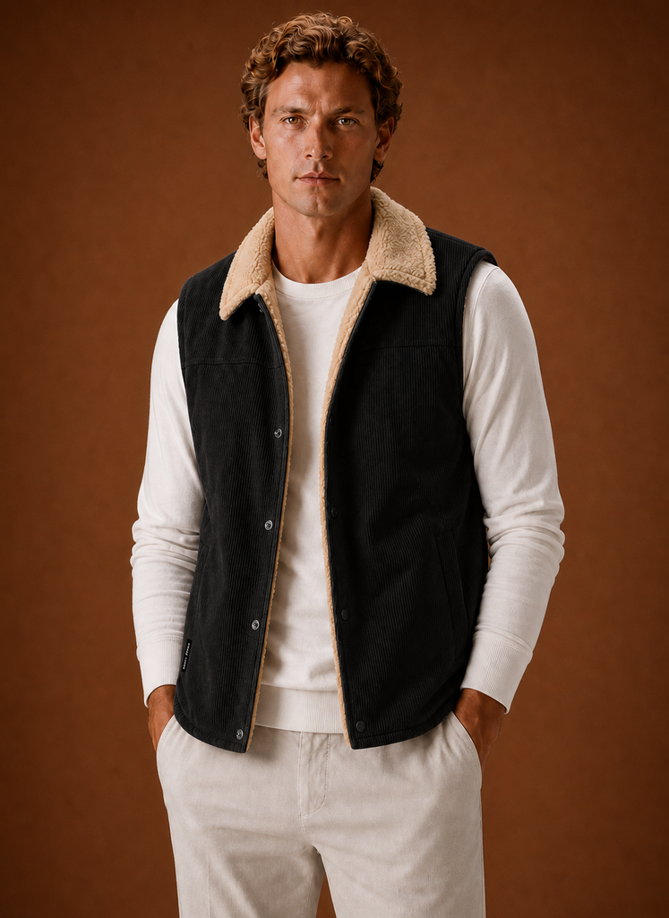 Gilet da Uomo in Velluto a Coste Foderato Sherpa — foto 9