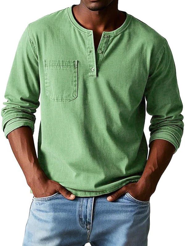 Henley da Uomo Maniche Lunghe con Taschino