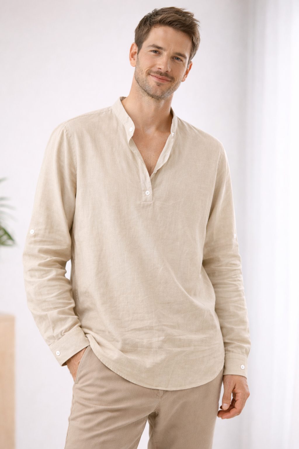 Henley da Uomo a Maniche Lunghe Comoda