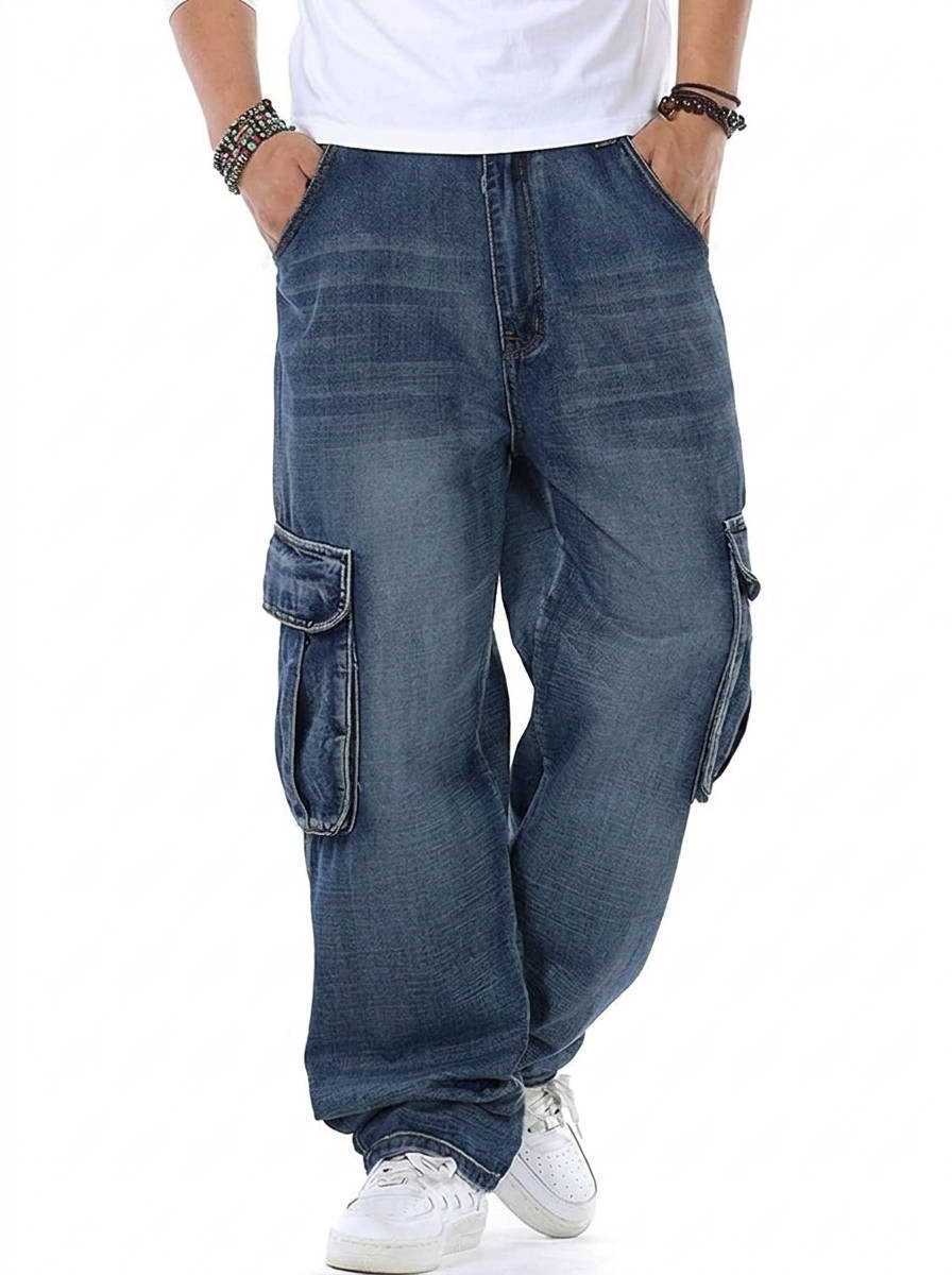 Jeans Cargo Larghi da Uomo Lavaggio Vintage