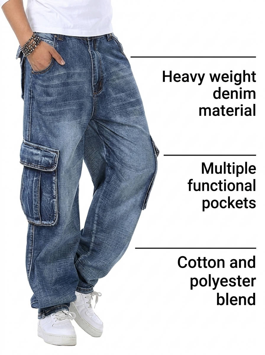Jeans Cargo Larghi da Uomo Lavaggio Vintage — foto 6