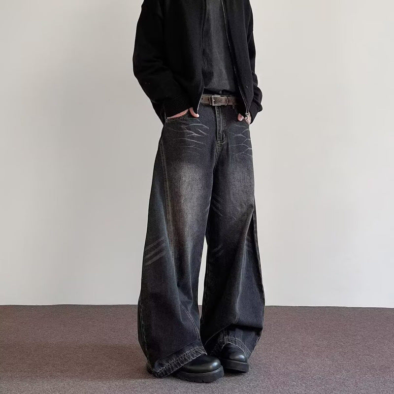 Jeans Gamba Larga da Uomo con Sbiancature