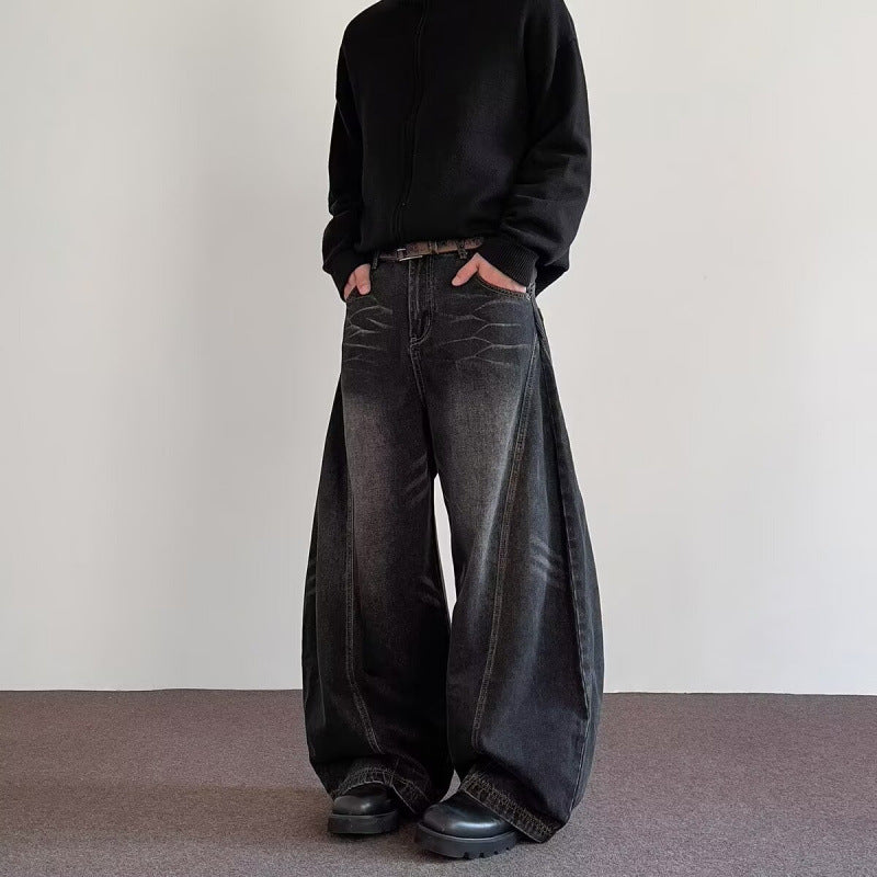 Jeans Gamba Larga da Uomo con Sbiancature — foto 2