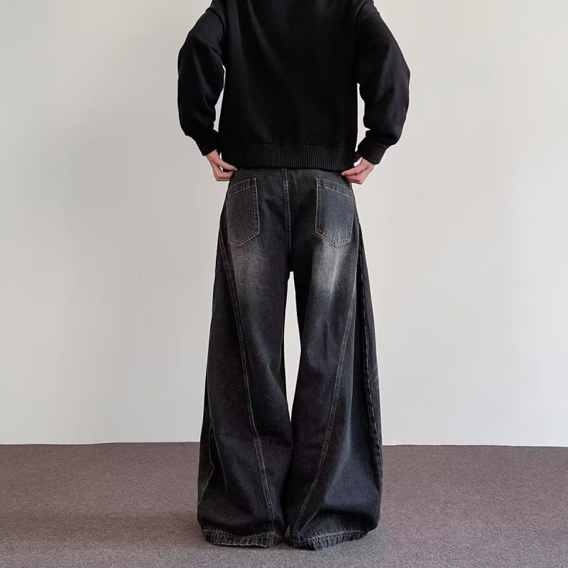 Jeans Gamba Larga da Uomo con Sbiancature — foto 3