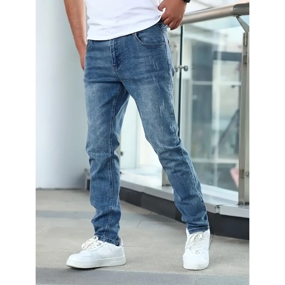Jeans Slim da Uomo con Abrasioni Frontali