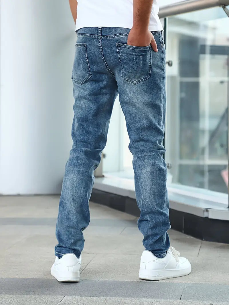 Jeans Slim da Uomo con Abrasioni Frontali — foto 3