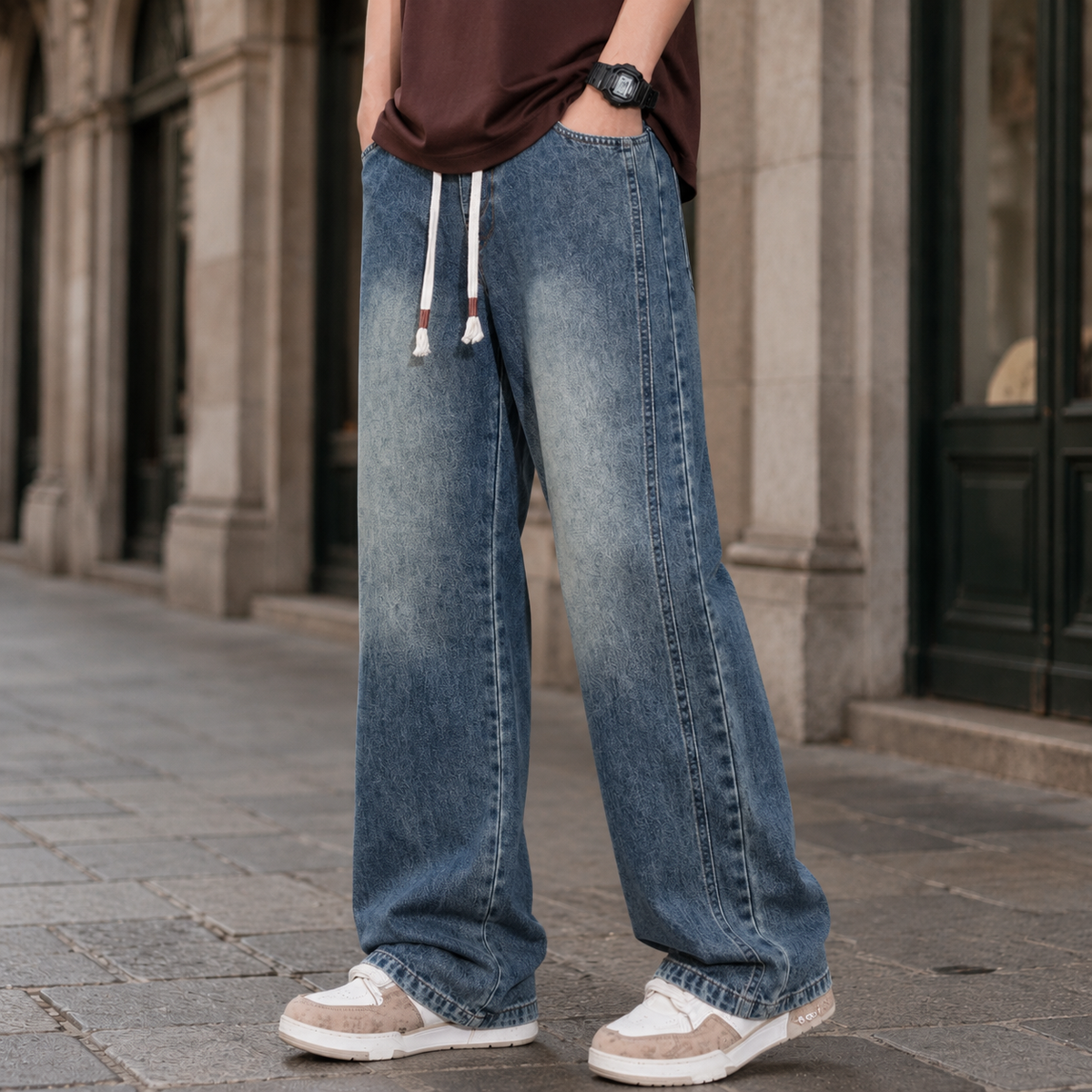 Jeans Wide Leg da Uomo Lavaggio Delavé — foto 3