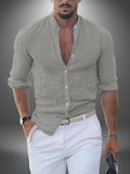 Camicia in Lino da Uomo Collo Coreano