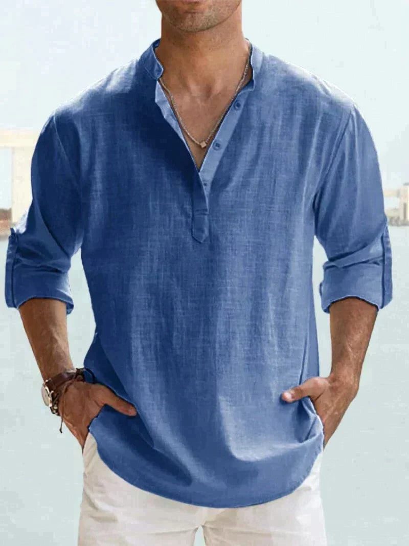 Maglia Henley da Uomo Manica Lunga Naturale