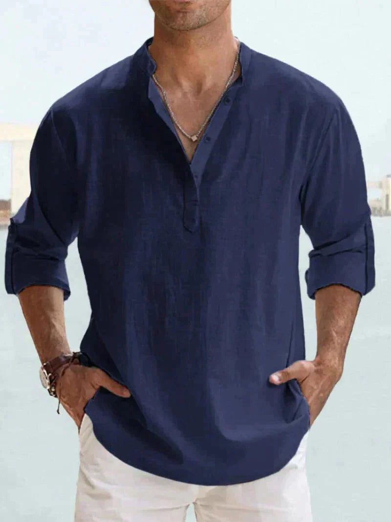 Maglia Henley da Uomo Manica Lunga Naturale — foto 11