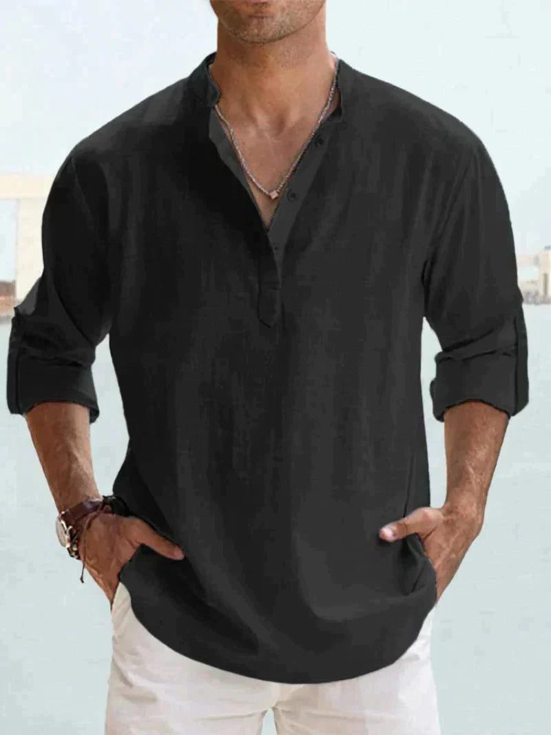 Maglia Henley da Uomo Manica Lunga Naturale — foto 2