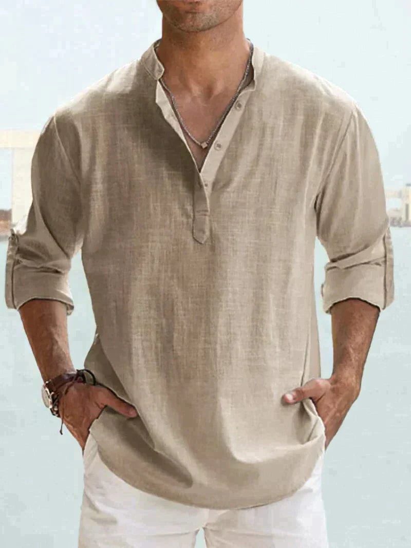 Maglia Henley da Uomo Manica Lunga Naturale — foto 3
