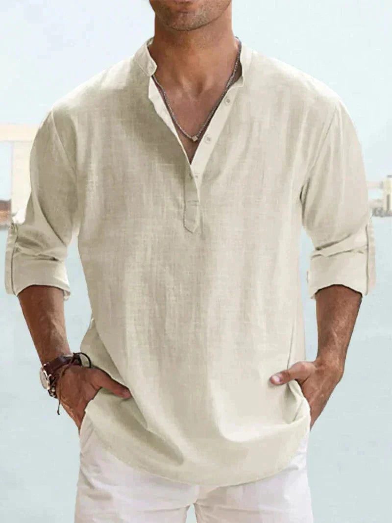Maglia Henley da Uomo Manica Lunga Naturale — foto 4