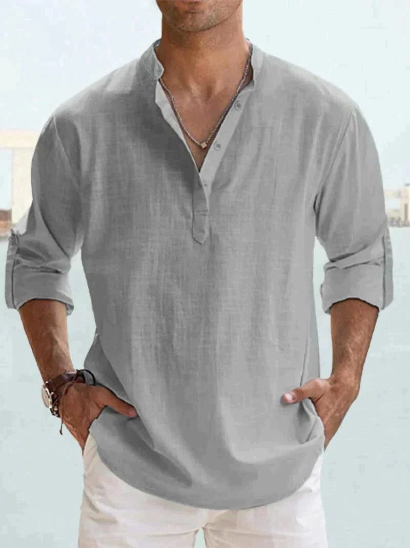 Maglia Henley da Uomo Manica Lunga Naturale — foto 5