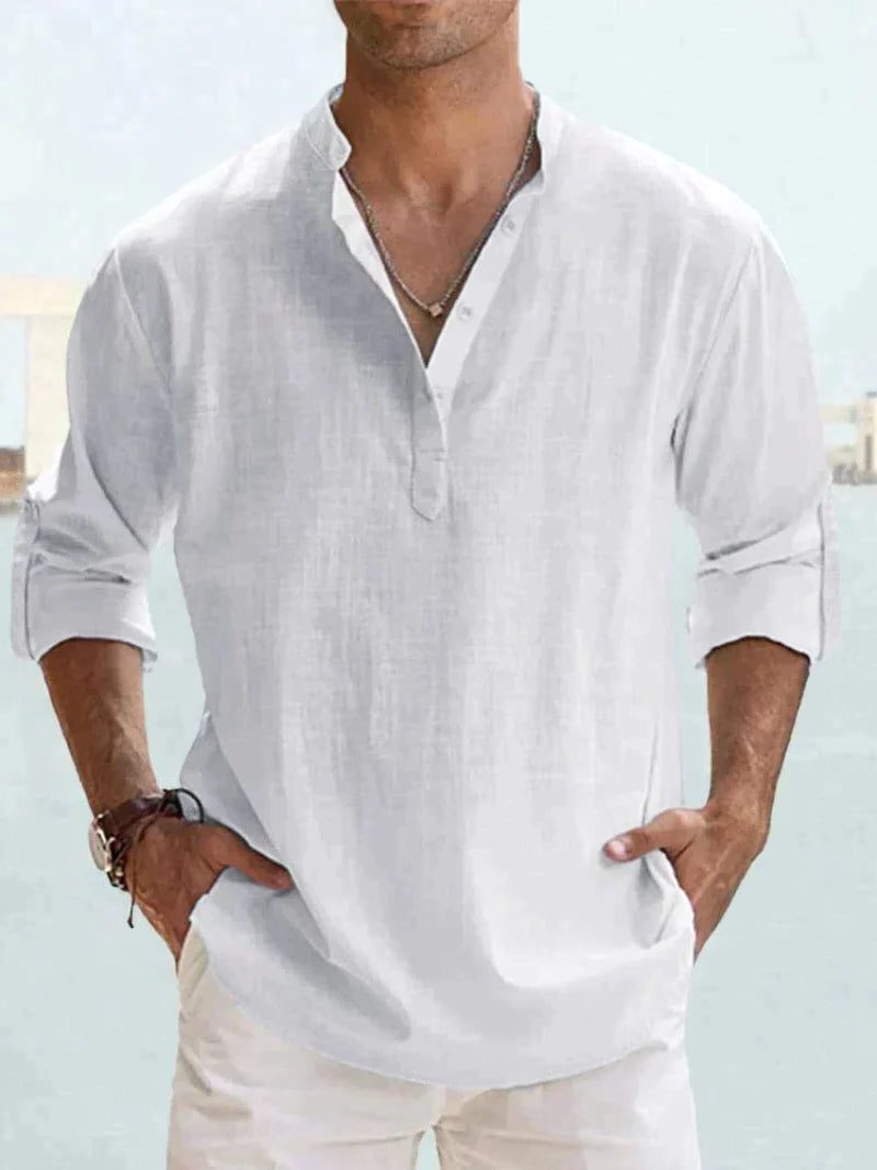 Maglia Henley da Uomo Manica Lunga Naturale — foto 6