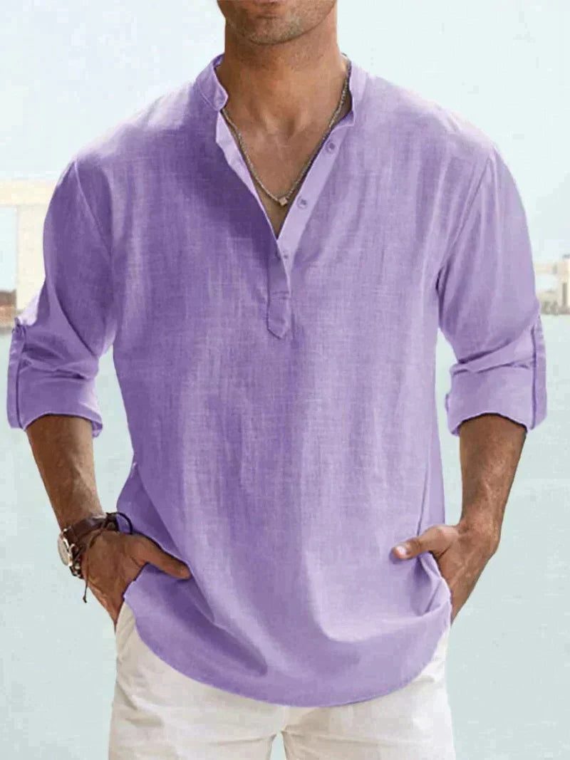 Maglia Henley da Uomo Manica Lunga Naturale — foto 7