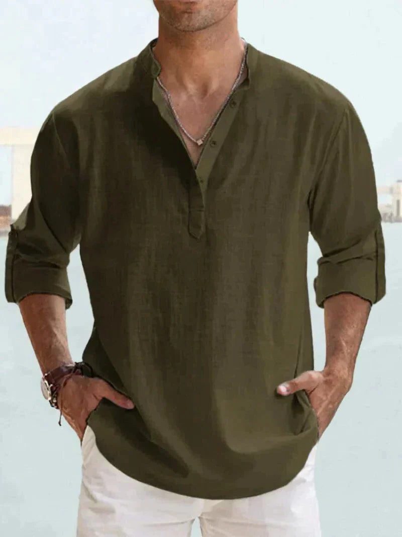 Maglia Henley da Uomo Manica Lunga Naturale — foto 8