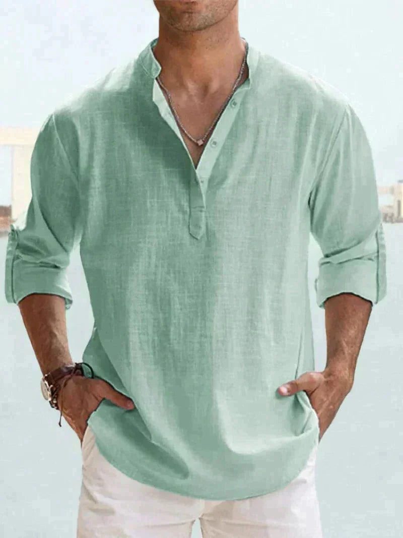 Maglia Henley da Uomo Manica Lunga Naturale — foto 9