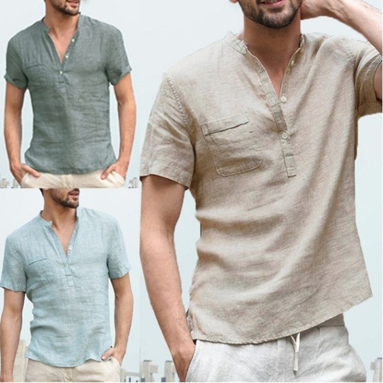 Henley da Uomo Naturale a Maniche Corte