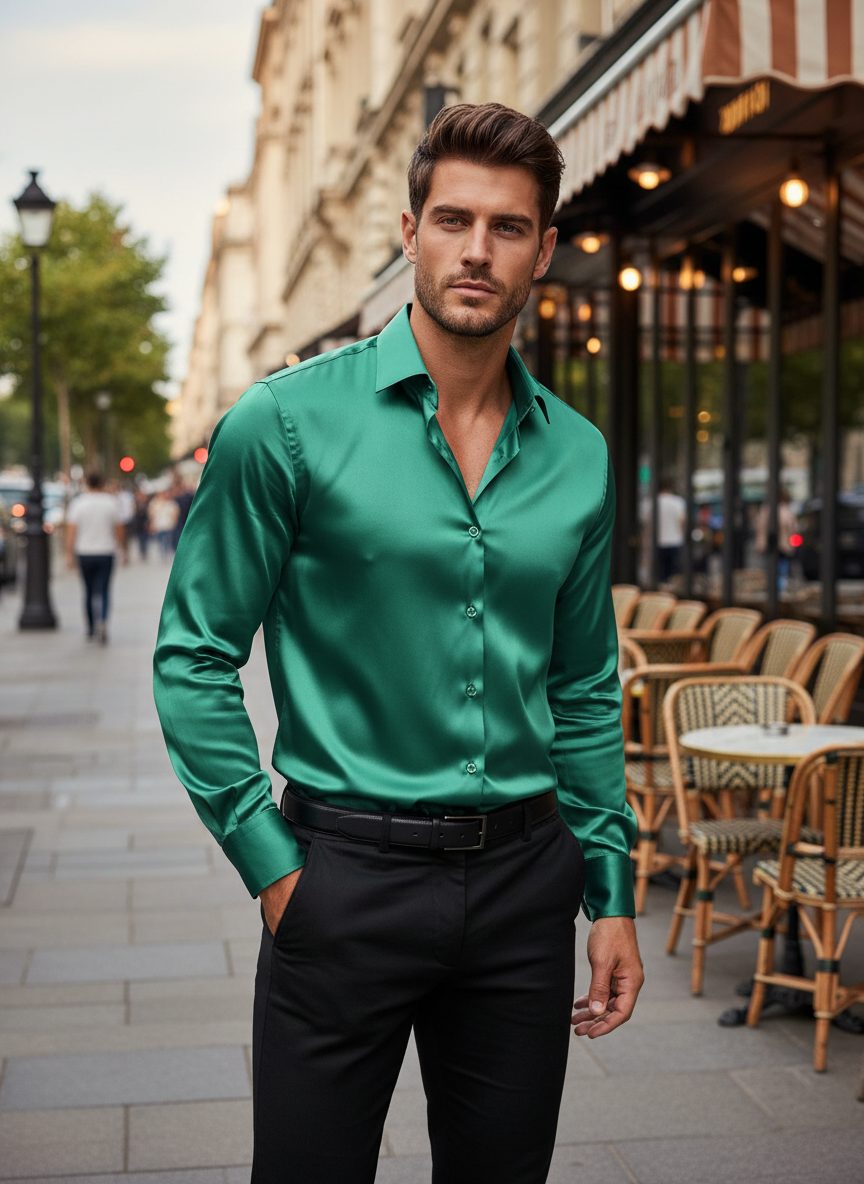 Camicia Lucida da Uomo Elegante Maniche Lunghe — foto 6