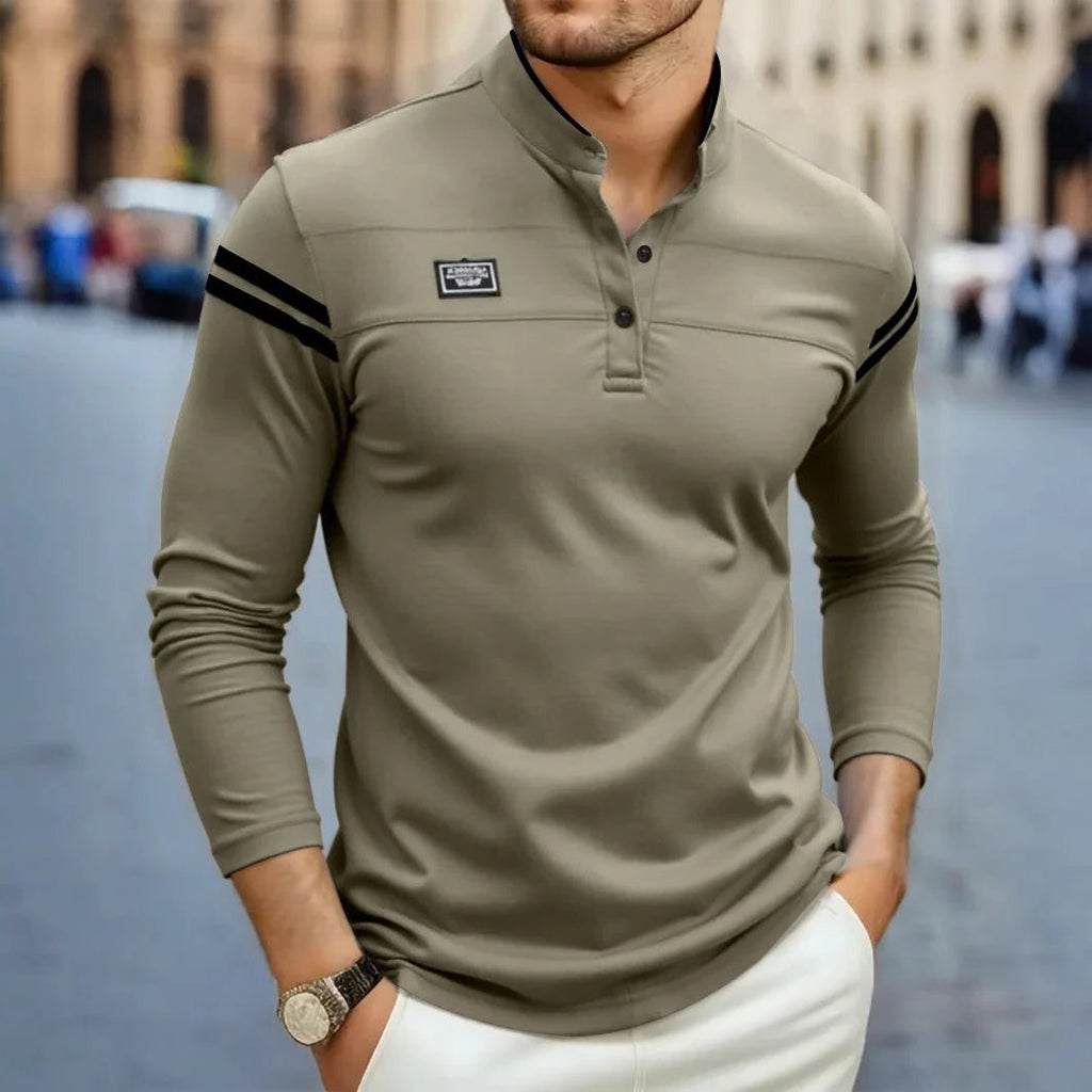 Polo Henley Maniche Lunghe da Uomo Righe a Contrasto — foto 2
