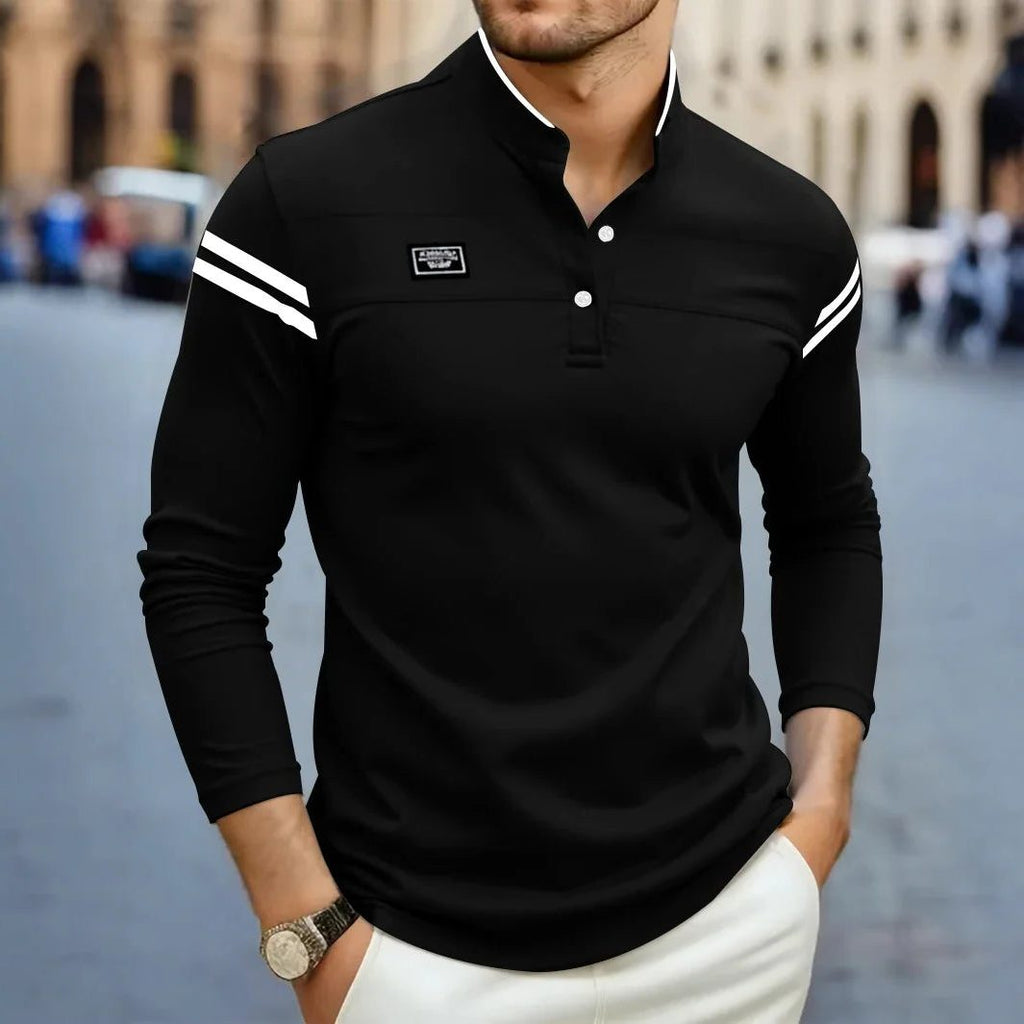 Polo Henley Maniche Lunghe da Uomo Righe a Contrasto — foto 3