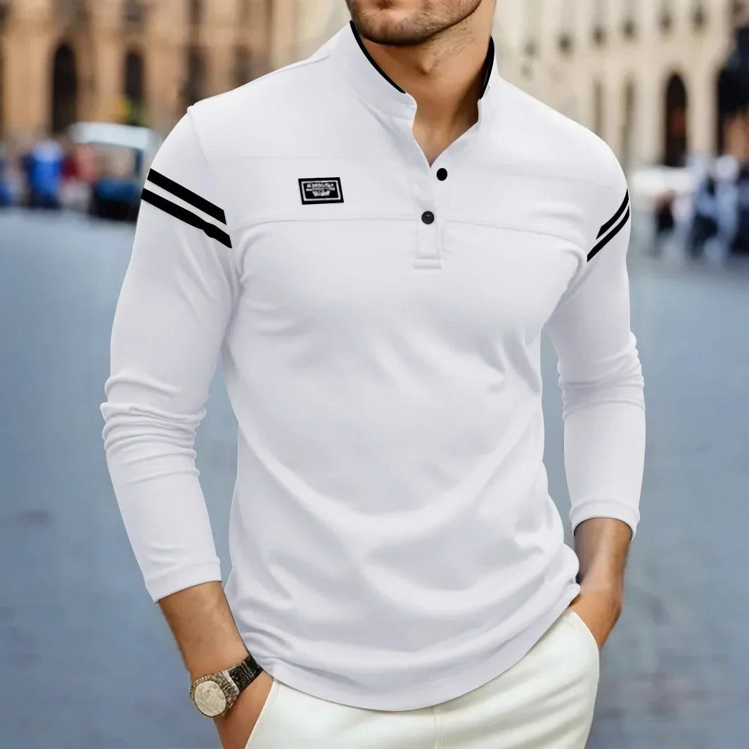 Polo Henley Maniche Lunghe da Uomo Righe a Contrasto — foto 4