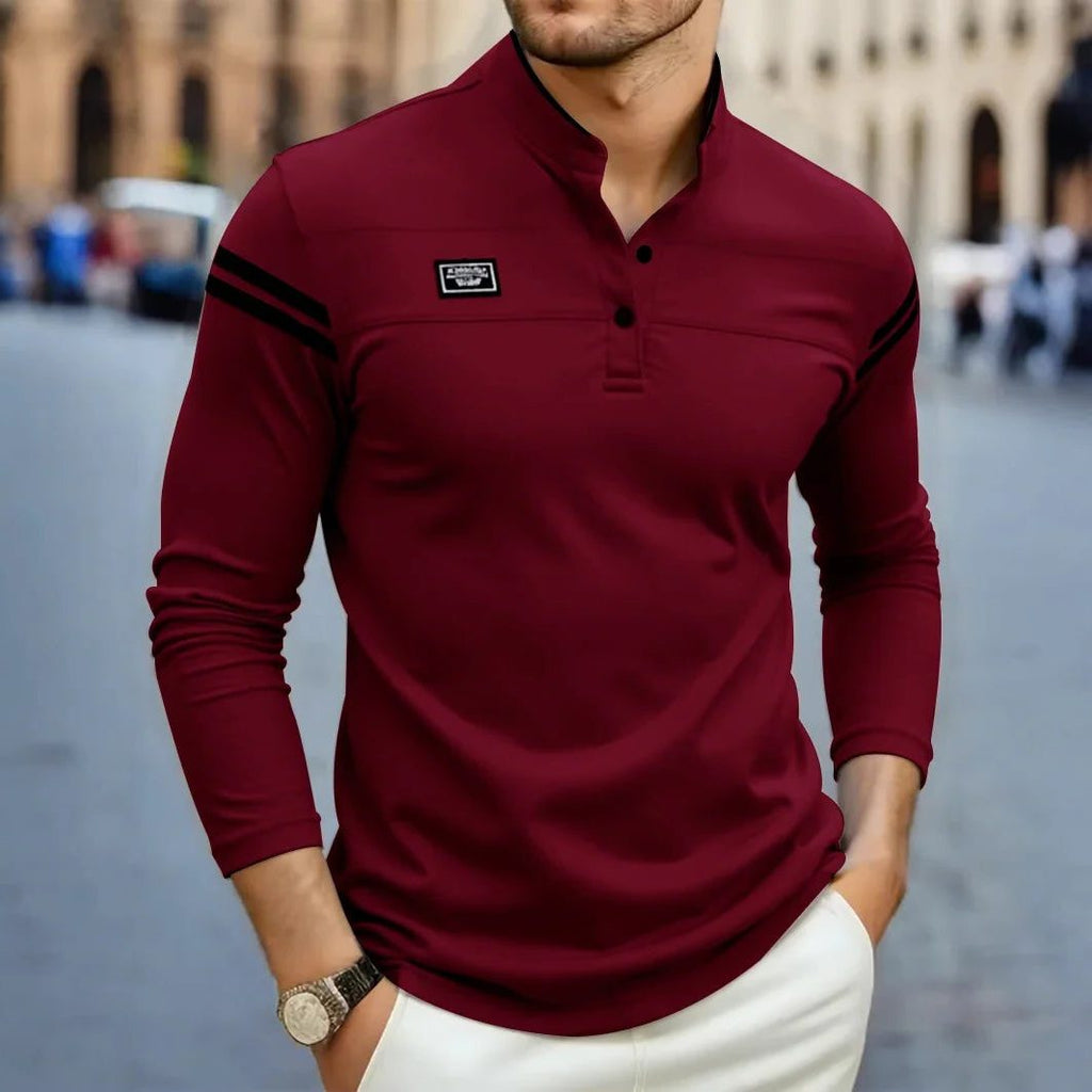 Polo Henley Maniche Lunghe da Uomo Righe a Contrasto — foto 5