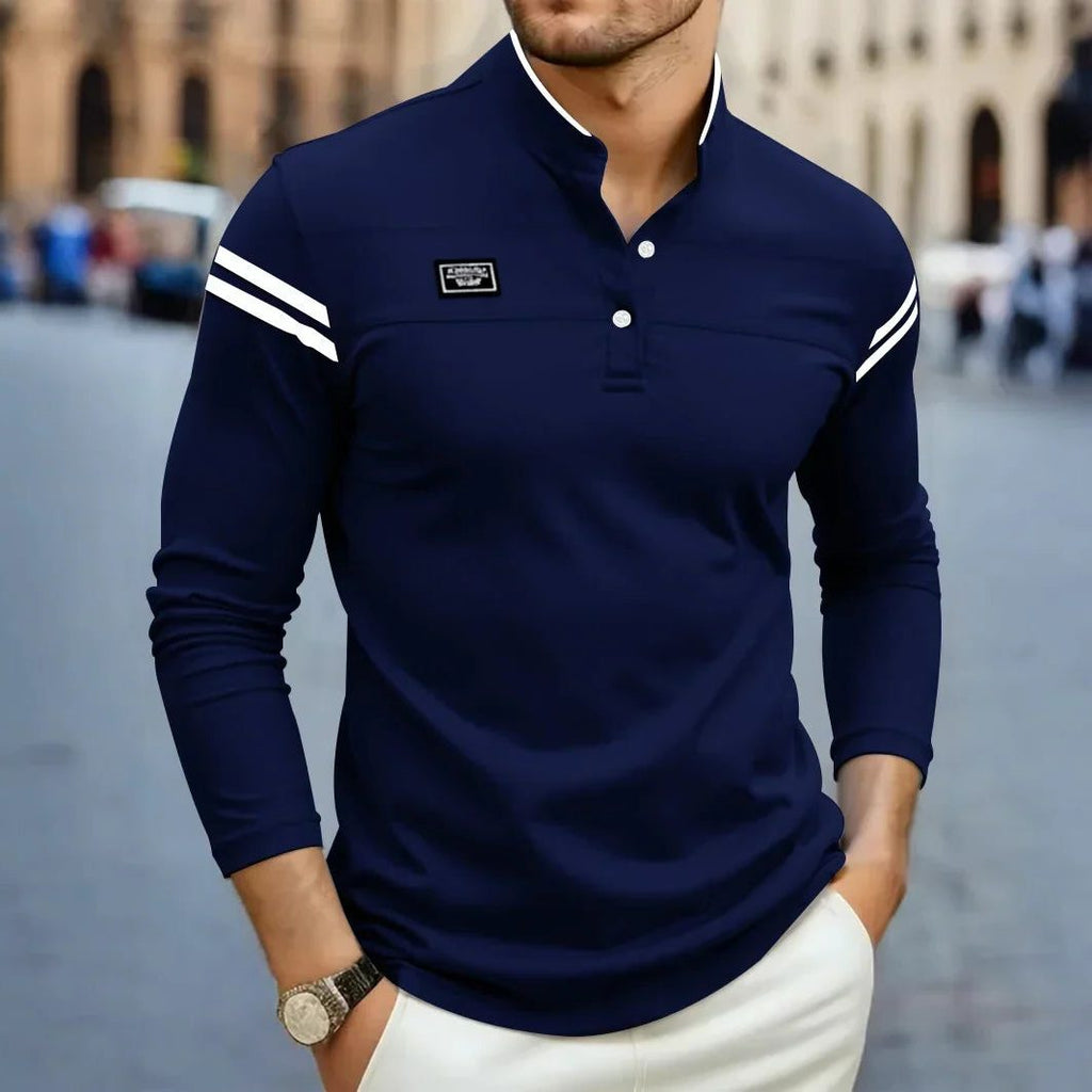 Polo Henley Maniche Lunghe da Uomo Righe a Contrasto — foto 6