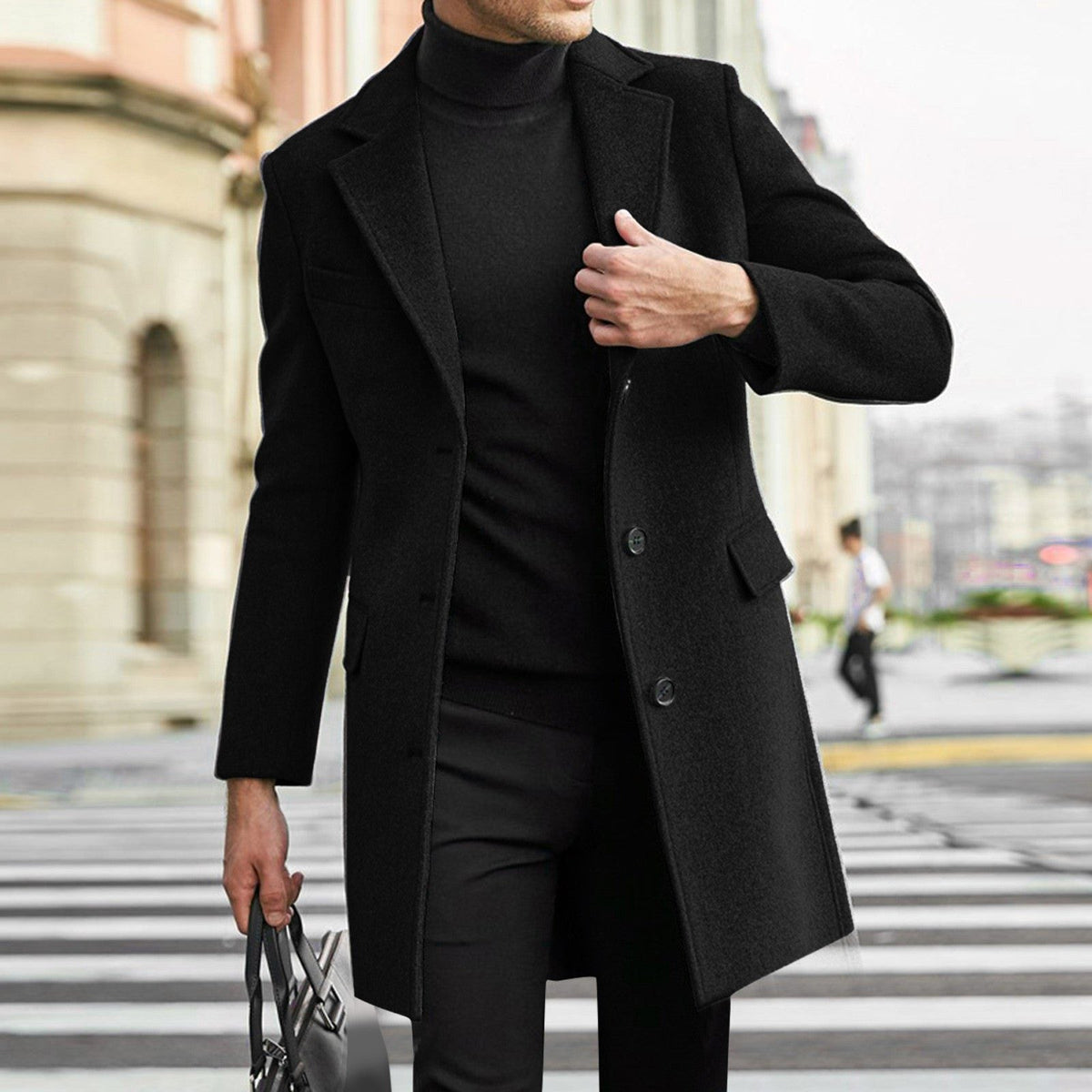 Cappotto Lungo da Uomo in Lana Chiusura Nascosta