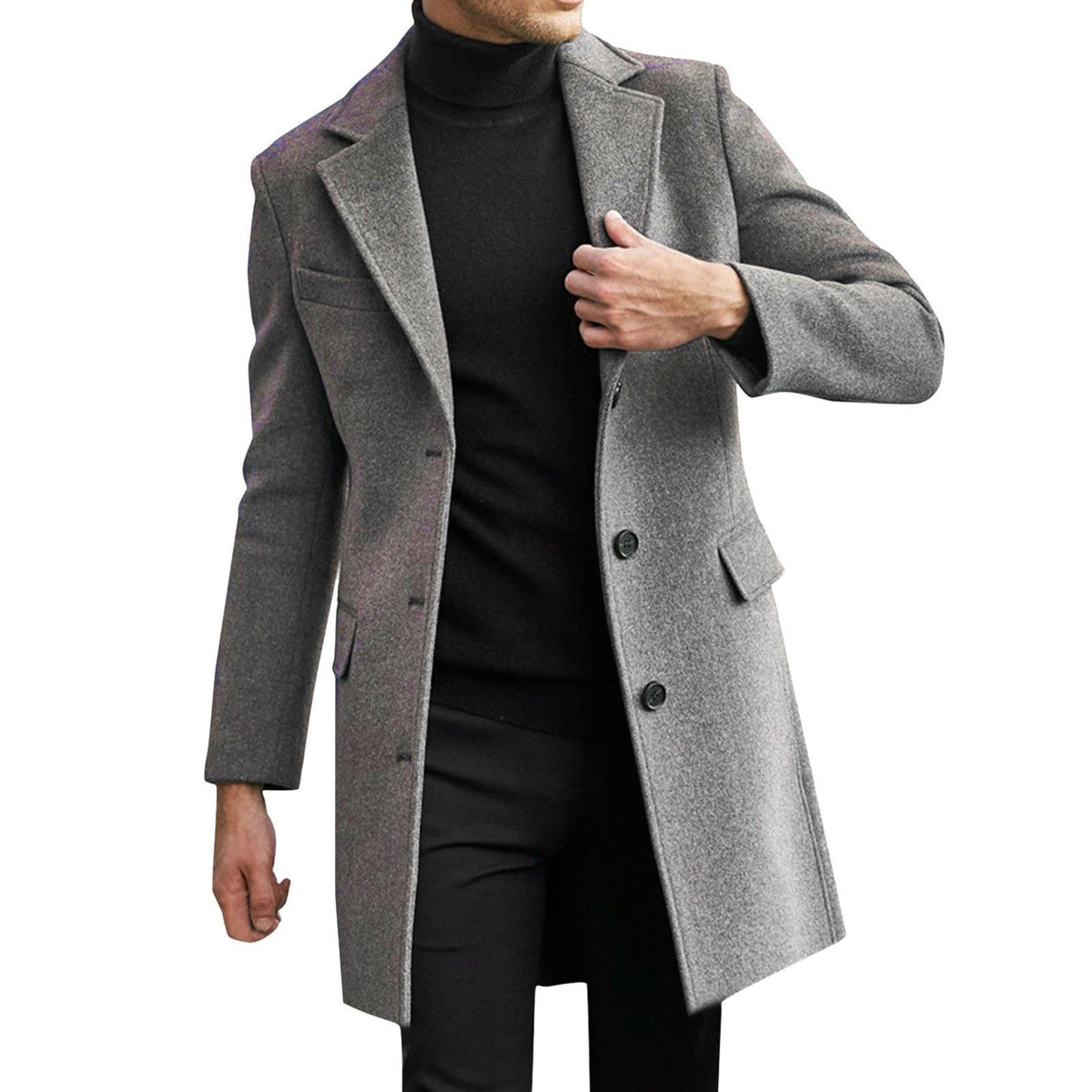 Cappotto Lungo da Uomo in Lana Chiusura Nascosta — foto 3