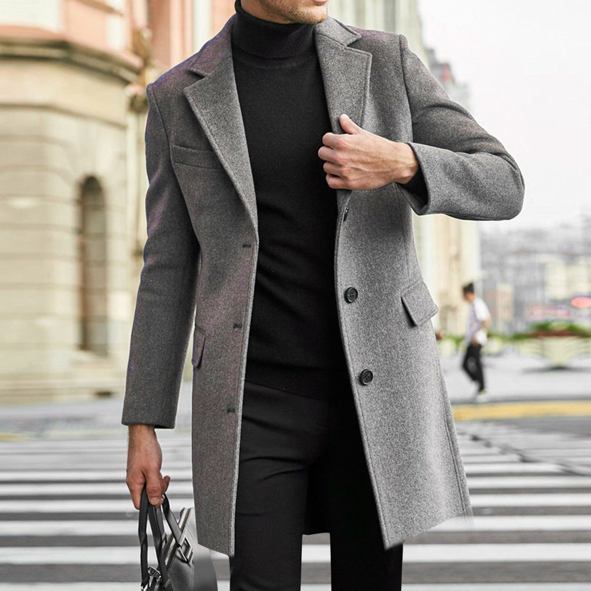 Cappotto Lungo da Uomo in Lana Chiusura Nascosta — foto 7