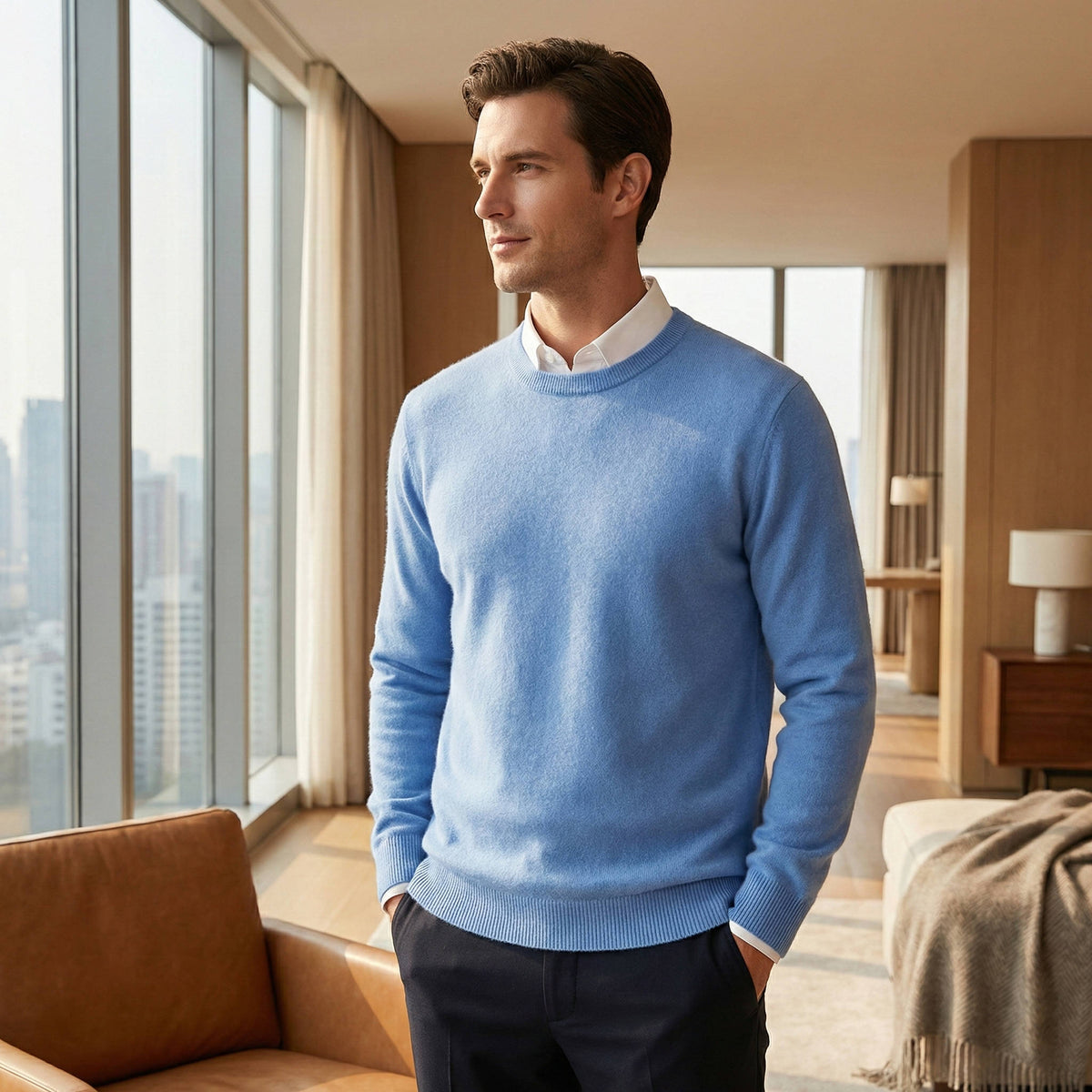 Maglione in Cashmere da Uomo Girocollo Manica Lunga