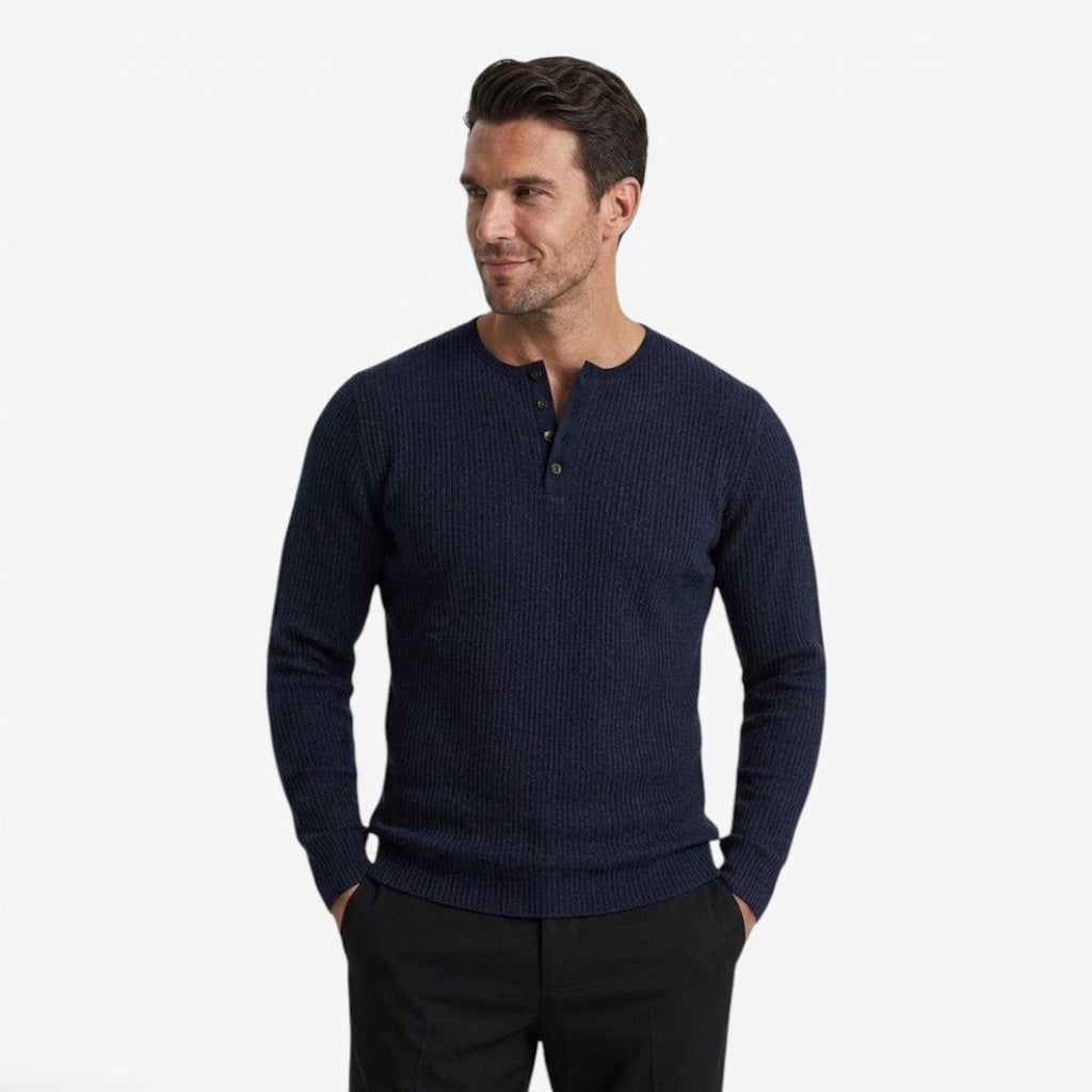 Maglione a Coste da Uomo con Collo Serafino