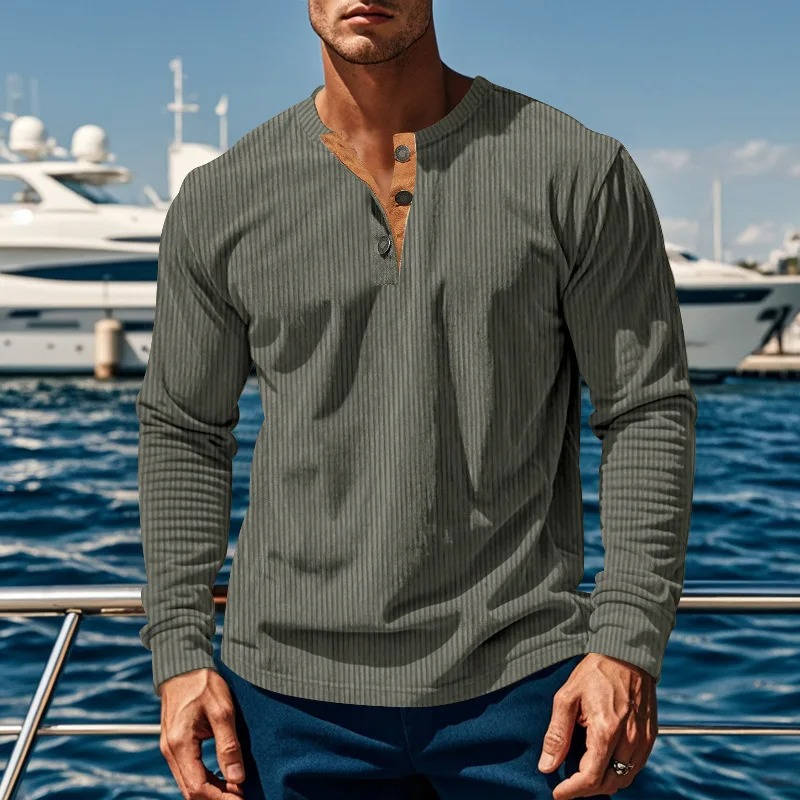 Maglione Henley da Uomo a Coste con Tre Bottoni — foto 10