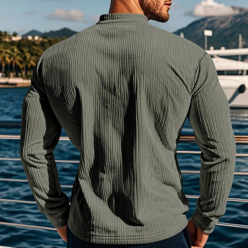 Maglione Henley da Uomo a Coste con Tre Bottoni — foto 11